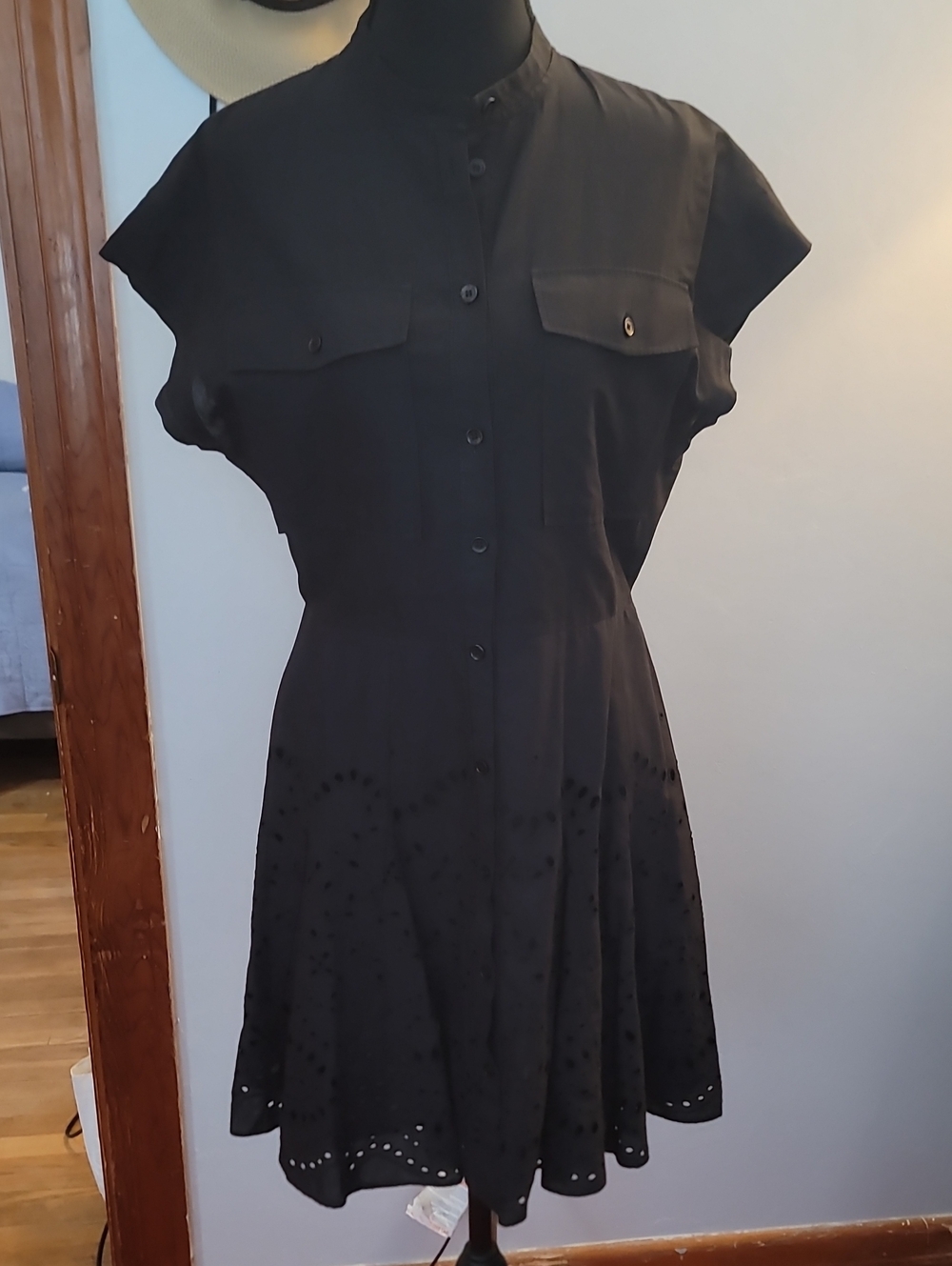 Zara Black Eyelet-Hem Mini Shirt Dress size small
